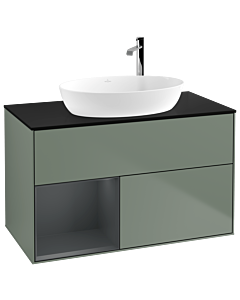 Villeroy und Boch Finion Villeroy und Boch G892HGGM 100cm, plaque de recouvrement noire mate, Emotion, étagères Olive Matt Lacquer mat Midnight, Olive Matt Lacquer