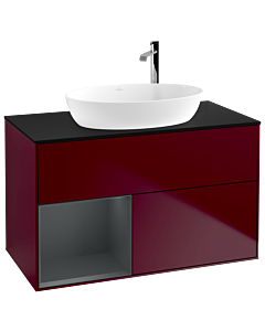 Villeroy und Boch Finion Waschtischunterschrank G892HGHB 100cm, Abdeckplatte black matt, Emotion, Regale Midnight matt lacquer, Peony Matt