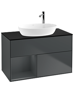 Villeroy und Boch Finion Waschtischunterschrank G892HGHG 100cm, Abdeckplatte black matt, Emotion, Regale Midnight matt lacquer, Midnight Blue Matt Lacquer