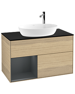 Villeroy und Boch Finion Villeroy und Boch Finion G892HGPC 100cm, cover plate black matt, Emotion, shelves Midnight matt lacquer, Oak Veneer