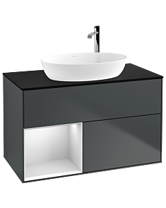 Villeroy und Boch Finion Waschtischunterschrank G892MTHG 100cm, Abdeckplatte black matt, Emotion, Regale White matt lacquer, Midnight Blue Matt Lacquer