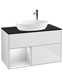 Villeroy und Boch Finion Waschtischunterschrank G892MTMT 100cm, Abdeckplatte black matt, Emotion, Regale White matt lacquer, White matt lacquer