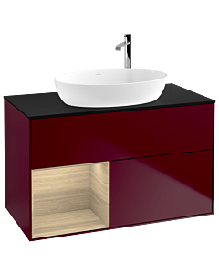 Villeroy und Boch Finion Waschtischunterschrank G892PCHB 100cm, Abdeckplatte black matt, Emotion, Regale Oak Veneer, Peony Matt