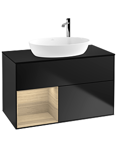 Villeroy und Boch Finion Villeroy und Boch G892PCPD 100cm, plaque de recouvrement noir mat, Emotion, étagères Oak Veneer , laqué noir mat