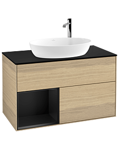 Villeroy und Boch Finion Villeroy und Boch Finion G892PDPC 100cm, cover plate black matt, Emotion, shelves black matt lacquer, Oak Veneer