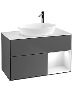 Villeroy und Boch Finion Villeroy und Boch G901GFGK 100cm, plaque de recouvrement blanc mat, Emotion, étagères Laque blanc brillant, anthracite mat