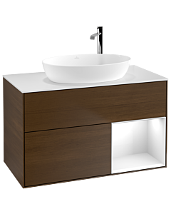 Villeroy und Boch Finion Villeroy und Boch Finion G901GFGN 100cm, cover plate white matt, Emotion, shelves Glossy white lacquer, walnut veneer