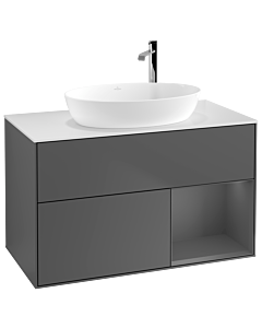 Villeroy und Boch Finion Villeroy und Boch G901GKGK 100cm, plaque de recouvrement blanc mat, Emotion, étagères laqué anthracite mat, anthracite mat