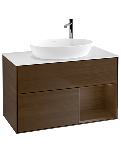 Villeroy und Boch Finion Villeroy und Boch G901GNGN 100cm, plaque de recouvrement blanc mat, emotion, étagères Walnut Veneer , placage Walnut Veneer