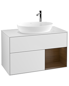 Villeroy und Boch Finion Villeroy und Boch G901GNMT 100cm, plaque de recouvrement blanc mat, Emotion, étagères Walnut Veneer , laqué blanc mat