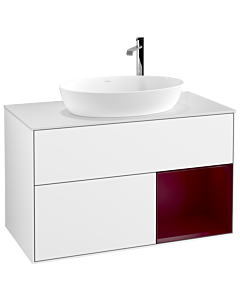 Villeroy und Boch Finion Villeroy und Boch G901HBGF 100cm, plaque de recouvrement blanc mat, Emotion, étagères Peony laqué mat, laqué blanc brillant