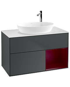 Villeroy und Boch Finion Villeroy und Boch G901HBHG 100cm, plaque de recouvrement blanc mat, Emotion, étagères Peony laqué mat, Midnight Blue Matt Lacquer