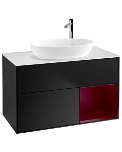 Villeroy und Boch Finion Waschtischunterschrank G901HBPD 100cm, Abdeckplatte white matt, Emotion, Regale Peony matt lacquer, Black matt lacquer