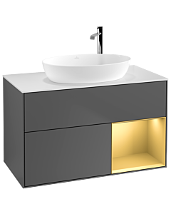 Villeroy und Boch Finion Villeroy und Boch Finion G901HFGK 100cm, cover plate white matt, Emotion, shelves gold matt lacquer, anthracite matt