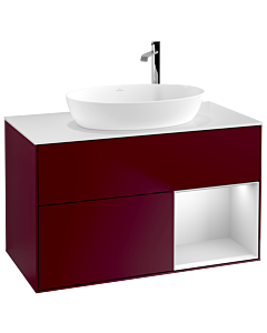 Villeroy und Boch Finion Waschtischunterschrank G901MTHB 100cm, Abdeckplatte white matt, Emotion, Regale White matt lacquer, Peony Matt