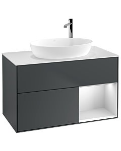 Villeroy und Boch Finion Waschtischunterschrank G901MTHG 100cm, Abdeckplatte white matt, Emotion, Regale White matt lacquer, Midnight Blue Matt Lacquer