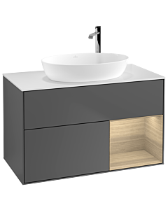 Villeroy und Boch Finion Villeroy und Boch G901PCGK 100cm, plaque de recouvrement blanc mat, Emotion, étagères Oak Veneer , anthracite mat