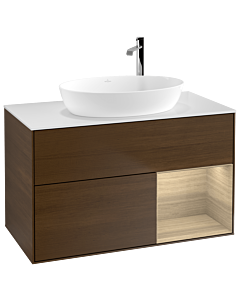 Villeroy und Boch Finion Waschtischunterschrank G901PCGN 100cm, Abdeckplatte white matt, Emotion, Regale Oak Veneer, Walnut veneer