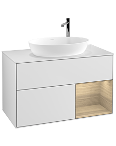 Villeroy und Boch Finion Villeroy und Boch G901PCMT 100cm, plaque de recouvrement blanc mat, Emotion, étagères Oak Veneer , laqué blanc mat