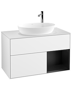 Villeroy und Boch Finion Waschtischunterschrank G901PDGF 100cm, Abdeckplatte white matt, Emotion, Regale Black matt lacquer, Glossy white lacquer