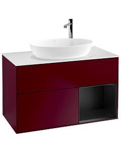 Villeroy und Boch Finion Waschtischunterschrank G901PDHB 100cm, Abdeckplatte white matt, Emotion, Regale Black matt lacquer, Peony Matt