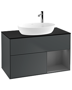 Villeroy und Boch Finion Waschtischunterschrank G902GKHG 100cm, Abdeckplatte black matt, Emotion, Regale Anthracite matt lacquer, Midnight Blue Matt Lacquer
