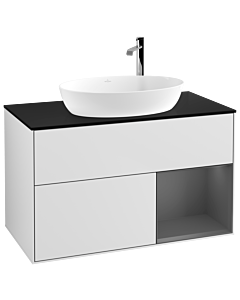 Villeroy und Boch Finion Waschtischunterschrank G902GKMT 100cm, Abdeckplatte black matt, Emotion, Regale Anthracite matt lacquer, White matt lacquer