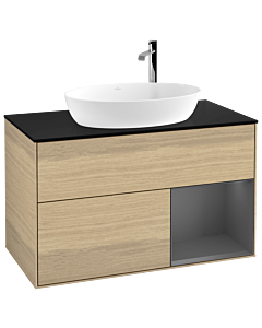 Villeroy und Boch Finion Villeroy und Boch Finion G902GKPC 100cm, cover plate black matt, Emotion, shelves anthracite matt lacquer, Oak Veneer