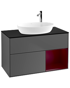 Villeroy und Boch Finion Waschtischunterschrank G902HBGK 100cm, Abdeckplatte black matt, Emotion, Regale Peony matt lacquer, Anthracite matt