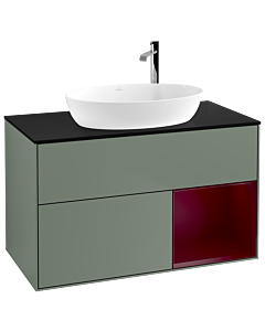 Villeroy und Boch Finion Waschtischunterschrank G902HBGM 100cm, Abdeckplatte black matt, Emotion, Regale Peony matt lacquer, Olive Matt Lacquer