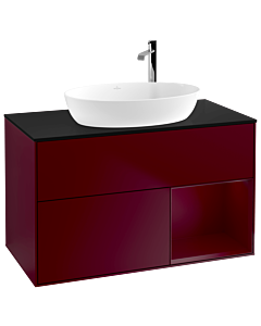 Villeroy und Boch Finion Villeroy und Boch G902HBHB 100cm, plaque de recouvrement noire mate, Emotion, étagères en laque matte Peony , Peony Matt