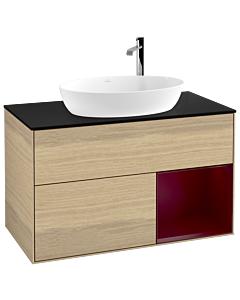 Villeroy und Boch Finion Villeroy und Boch Finion G902HBPC 100cm, cover plate black matt, Emotion, shelves Peony matt lacquer, Oak Veneer