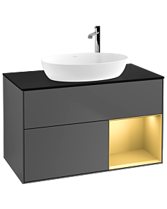 Villeroy und Boch Finion Villeroy und Boch G902HFGK 100cm, plaque de recouvrement noir mat, Emotion, étagères laqué or mat, anthracite mat