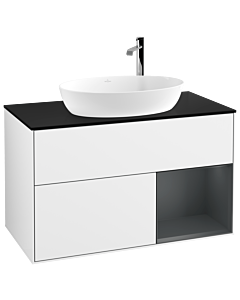 Villeroy und Boch Finion Villeroy und Boch Finion G902HGGF 100cm, cover plate black matt, Emotion, shelves Midnight matt lacquer, Glossy white lacquer