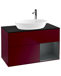 Villeroy und Boch Finion Villeroy und Boch G902HGHB 100cm, plaque de recouvrement noire mate, Emotion, étagères laqué mat Midnight, Peony Matt