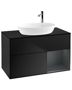 Villeroy und Boch Finion Waschtischunterschrank G902HGPD 100cm, Abdeckplatte black matt, Emotion, Regale Midnight matt lacquer, Black matt lacquer