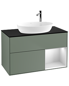 Villeroy und Boch Finion Villeroy und Boch Finion G902MTGM 100cm, cover plate black matt, Emotion, shelves white matt lacquer, Olive Matt Lacquer