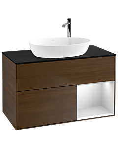 Villeroy und Boch Finion Villeroy und Boch Finion G902MTGN 100cm, cover plate black matt, Emotion, shelves white matt lacquer, walnut veneer