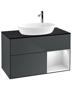 Villeroy und Boch Finion Waschtischunterschrank G902MTHG 100cm, Abdeckplatte black matt, Emotion, Regale White matt lacquer, Midnight Blue Matt Lacquer
