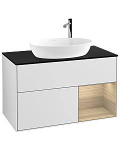 Villeroy und Boch Finion Villeroy und Boch G902PCMT 100cm, plaque de recouvrement noir mat, Emotion, étagères Oak Veneer , laqué blanc mat