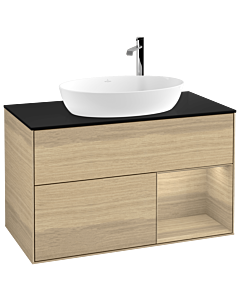 Villeroy und Boch Finion Villeroy und Boch G902PCPC 100cm, plaque de recouvrement noir mat, emotion, étagères Oak Veneer , Oak Veneer