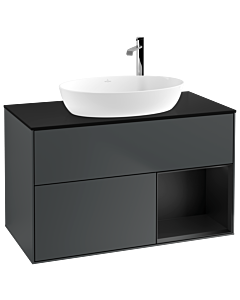 Villeroy und Boch Finion Waschtischunterschrank G902PDHG 100cm, Abdeckplatte black matt, Emotion, Regale Black matt lacquer, Midnight Blue Matt Lacquer