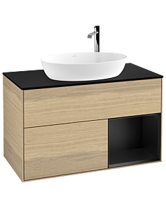 Villeroy und Boch Finion Waschtischunterschrank G902PDPC 100cm, Abdeckplatte black matt, Emotion, Regale Black matt lacquer, Oak Veneer