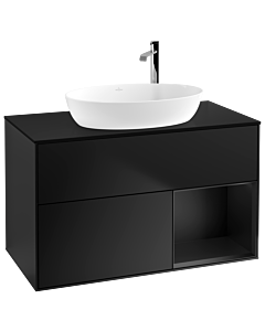 Villeroy und Boch Finion Waschtischunterschrank G902PDPD 100cm, Abdeckplatte black matt, Emotion, Regale Black matt lacquer, Black matt lacquer