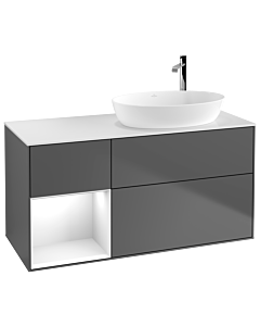 Villeroy und Boch Finion Waschtischunterschrank G921GFGK 120cm, Abdeckplatte white matt, Emotion, Regale Glossy white lacquer, Anthracite matt