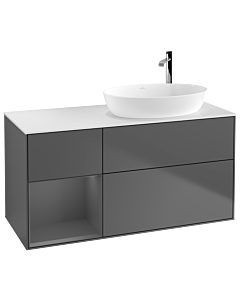 Villeroy und Boch Finion Villeroy und Boch G921GKGK 120cm, plaque de finition blanc mat, Emotion, étagères laqué anthracite mat, anthracite mat