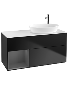 Villeroy und Boch Finion Villeroy und Boch G921GKPD 120cm, plateau blanc mat, Emotion, étagères laqué anthracite mat, laqué noir mat