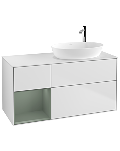 Villeroy und Boch Finion Waschtischunterschrank G921GMMT 120cm, Abdeckplatte white matt, Emotion, Regale Olive matt lacquer, White matt lacquer