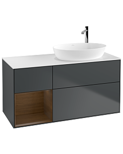 Villeroy und Boch Finion Waschtischunterschrank G921GNHG 120cm, Abdeckplatte white matt, Emotion, Regale Walnut Veneer, Midnight Blue Matt Lacquer