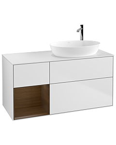Villeroy und Boch Finion Waschtischunterschrank G921GNMT 120cm, Abdeckplatte white matt, Emotion, Regale Walnut Veneer, White matt lacquer